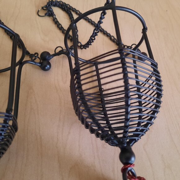 19th Century Ornate Tealight Hanging Lanterns - Wrought Iron, Set of 2 - Picture 6 of 12